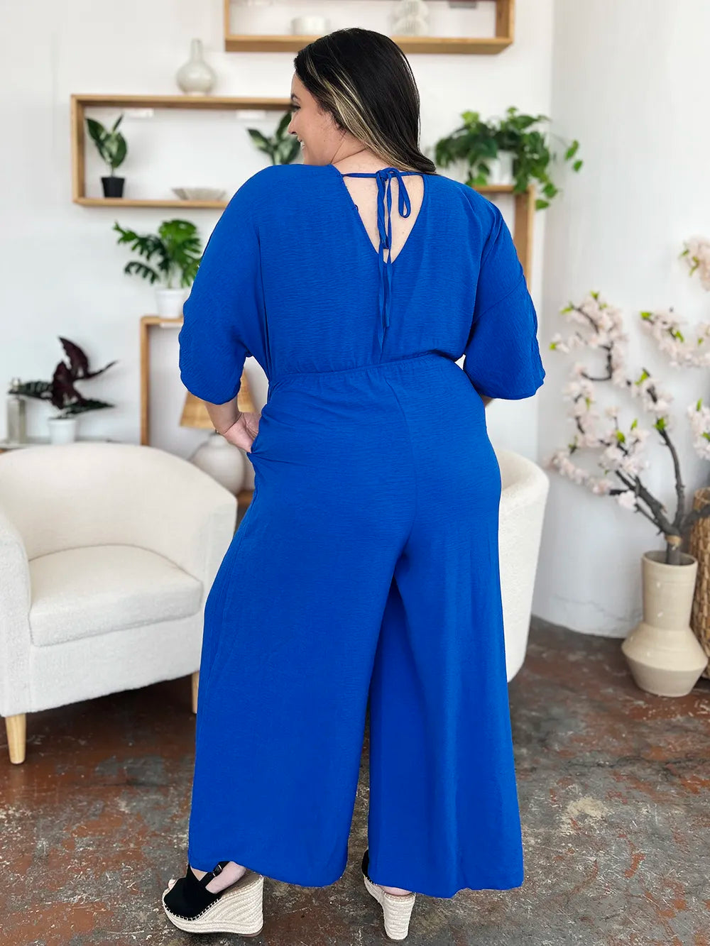 Double Take Full Size Surplice Wide Leg Jumpsuit with Pockets - Modanista Fashion