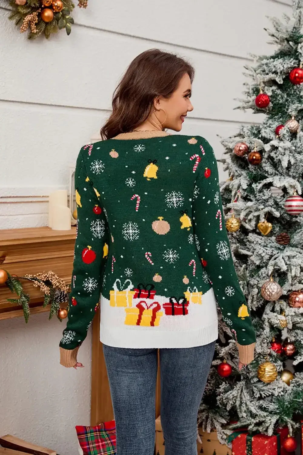 Santa Round Neck Long Sleeve Sweater - Modanista Fashion