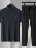 Men's Plus Size Button Detail Short Sleeve Polo and Pants Set - Modanista Fashion