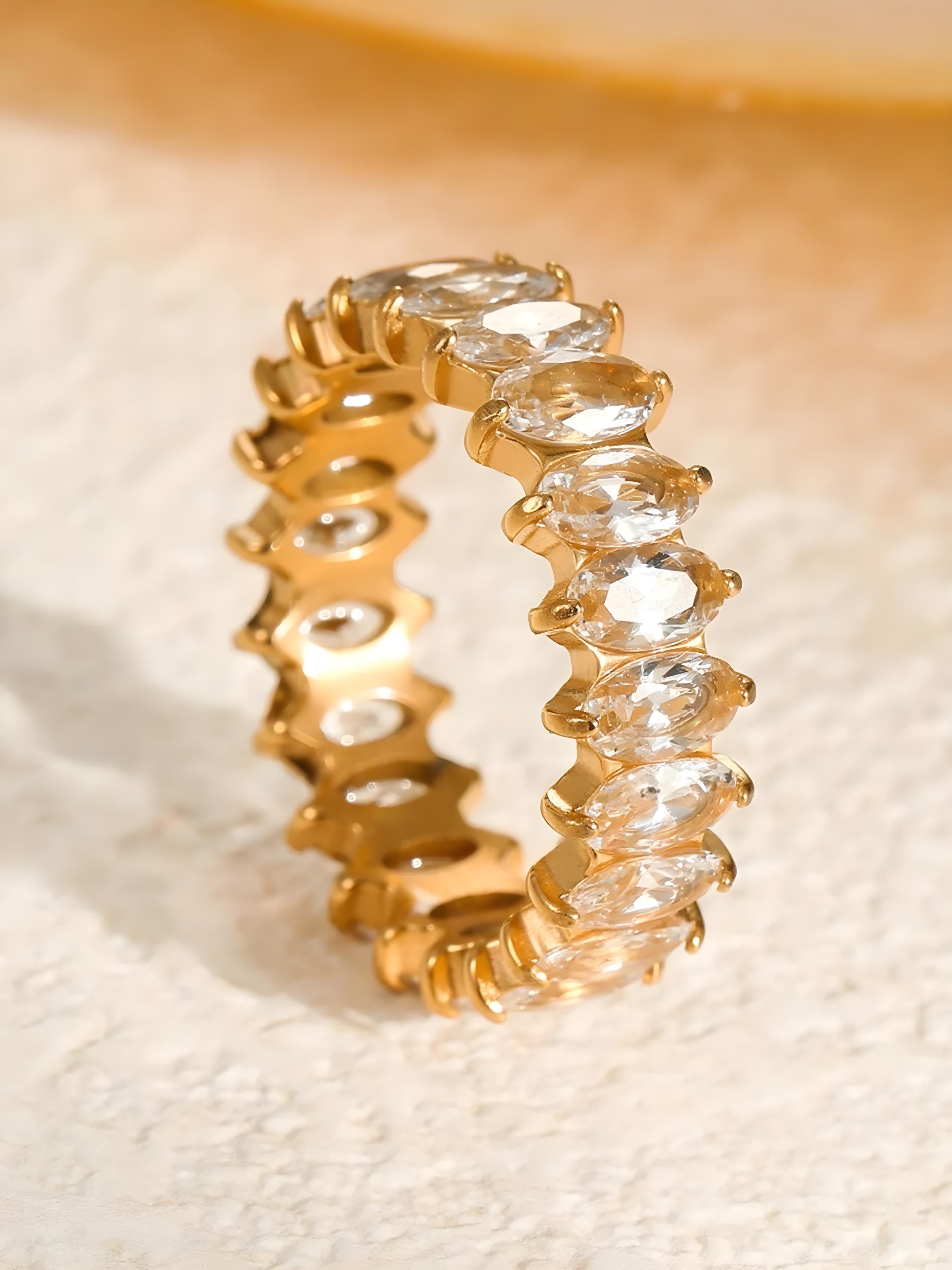 18K Gold-Plated Stainless Steel Zircon Ring for Women