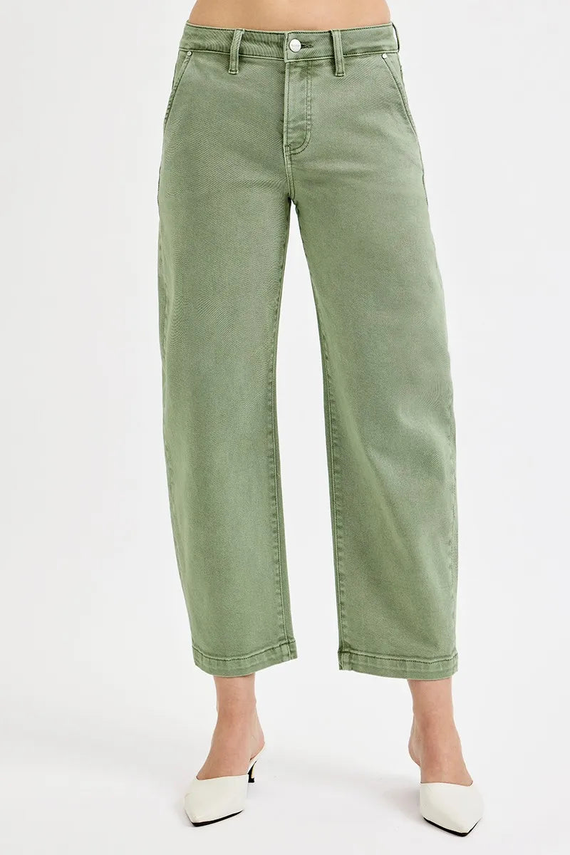 RISEN Full Size Tummy Control High Rise Crop Barrel Jeans Plus Size - Modanista Fashion