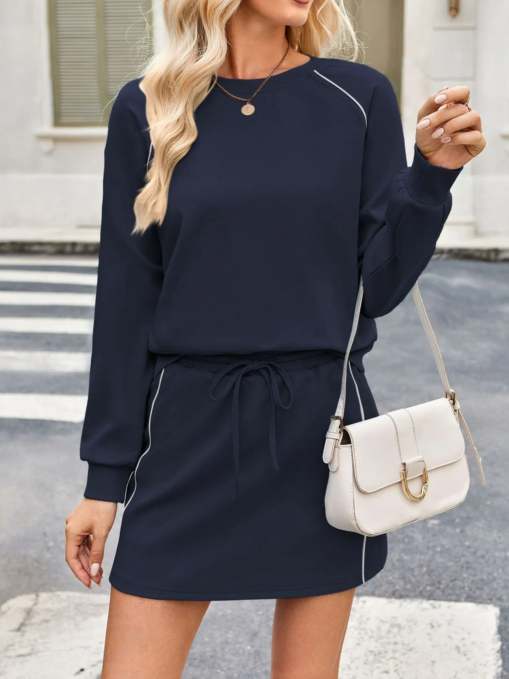 Round Neck Raglan Sleeve Top and Skort Set - Modanista Fashion