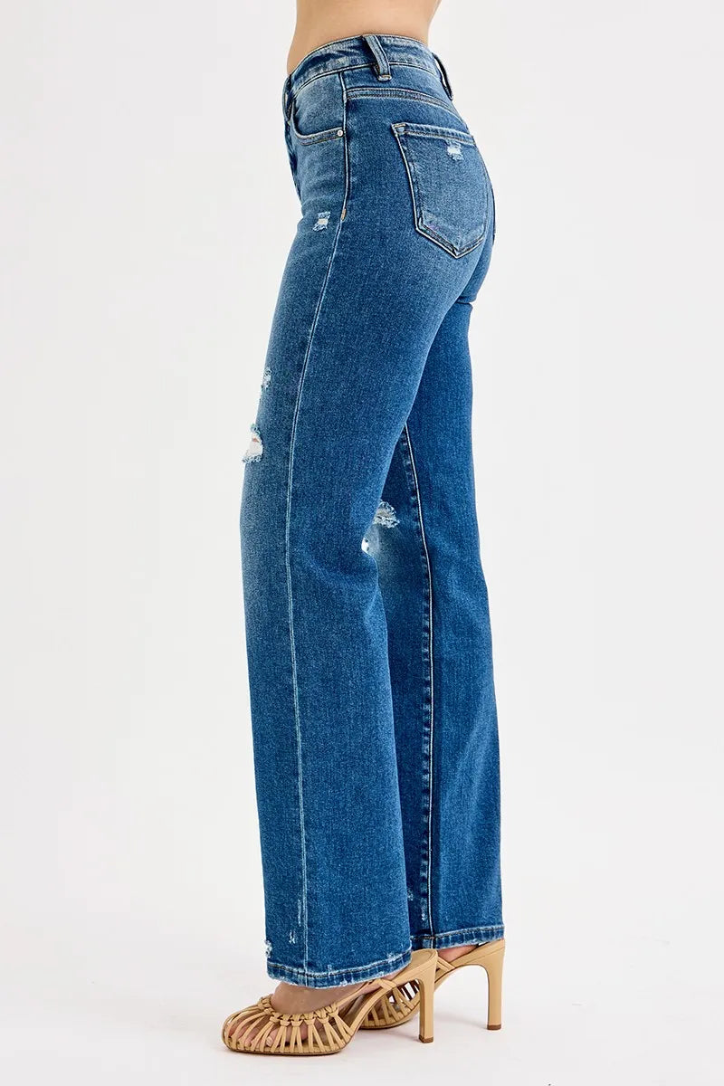 RISEN Full Size Tummy Control High Rise Straight Distressed Jeans Plus Size - Modanista Fashion