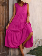 Sukienka bez rękawów z nutką w stylu v