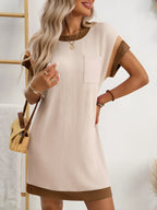 Kulatý krk krátký rukáv mini šaty