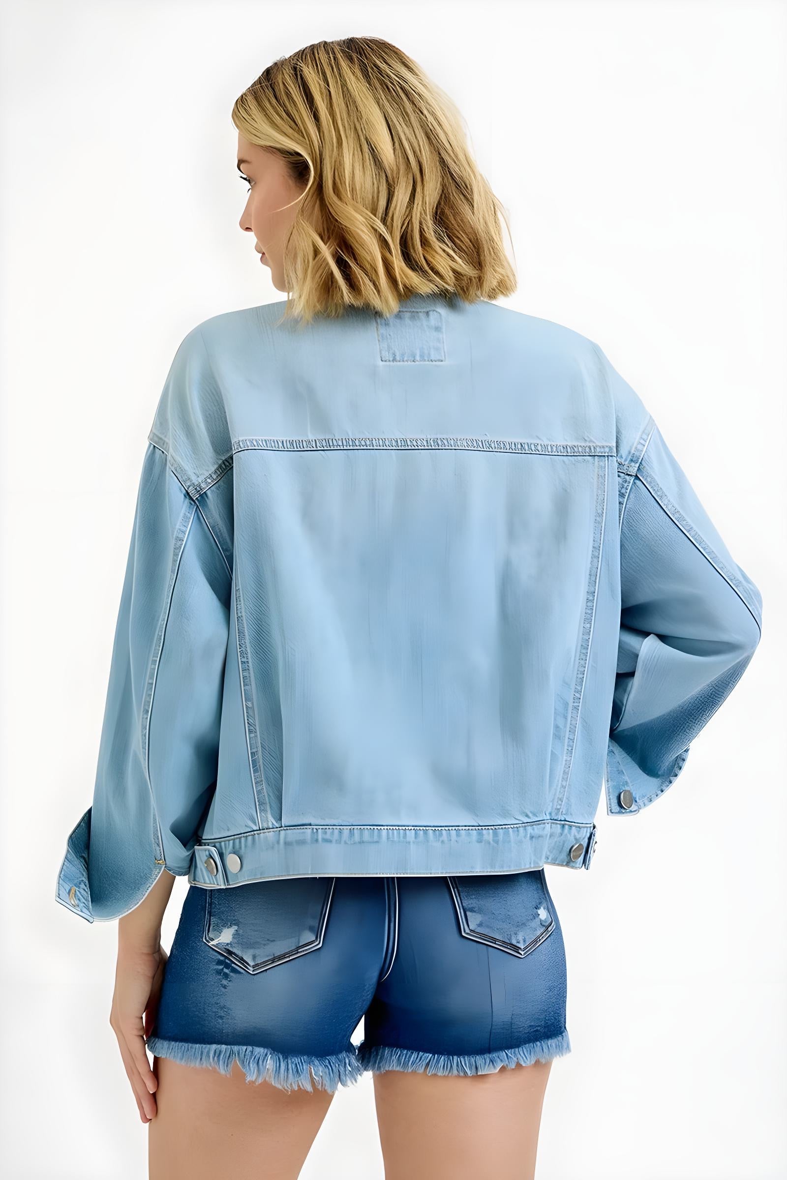 RISEN Washed Dropped Shoulder Denim Jacket for Women