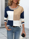 Color Block Round Neck Sweater with Ribbed Trim - Modanista Fashion
