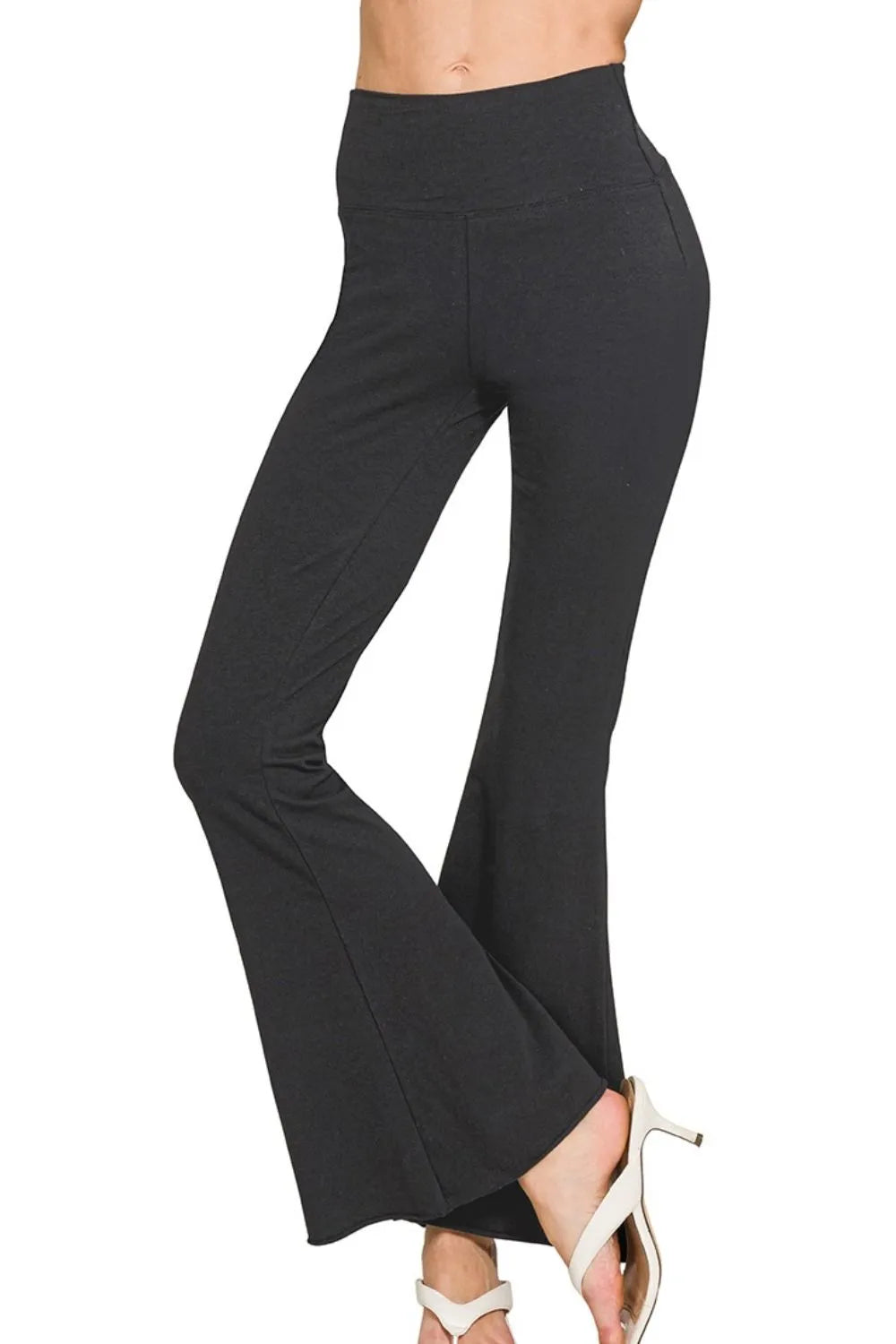 Zenana Raw Edge Hem Flare Yoga Pants - Modanista Fashion