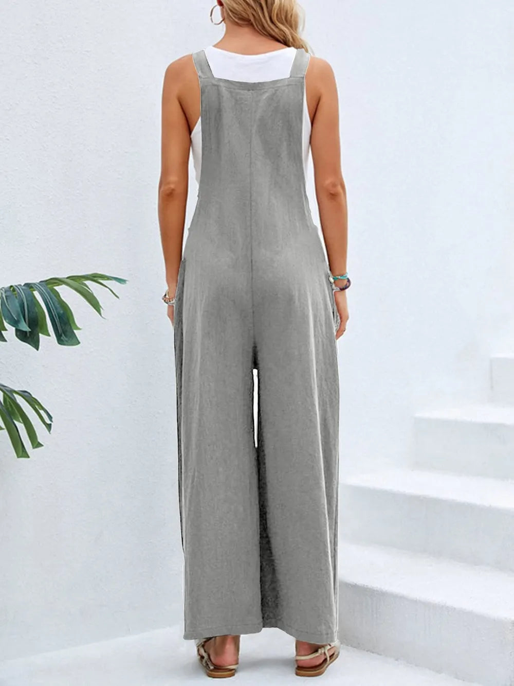 Full Size Square Neck Wide Strap Overalls - Modanista Fashion