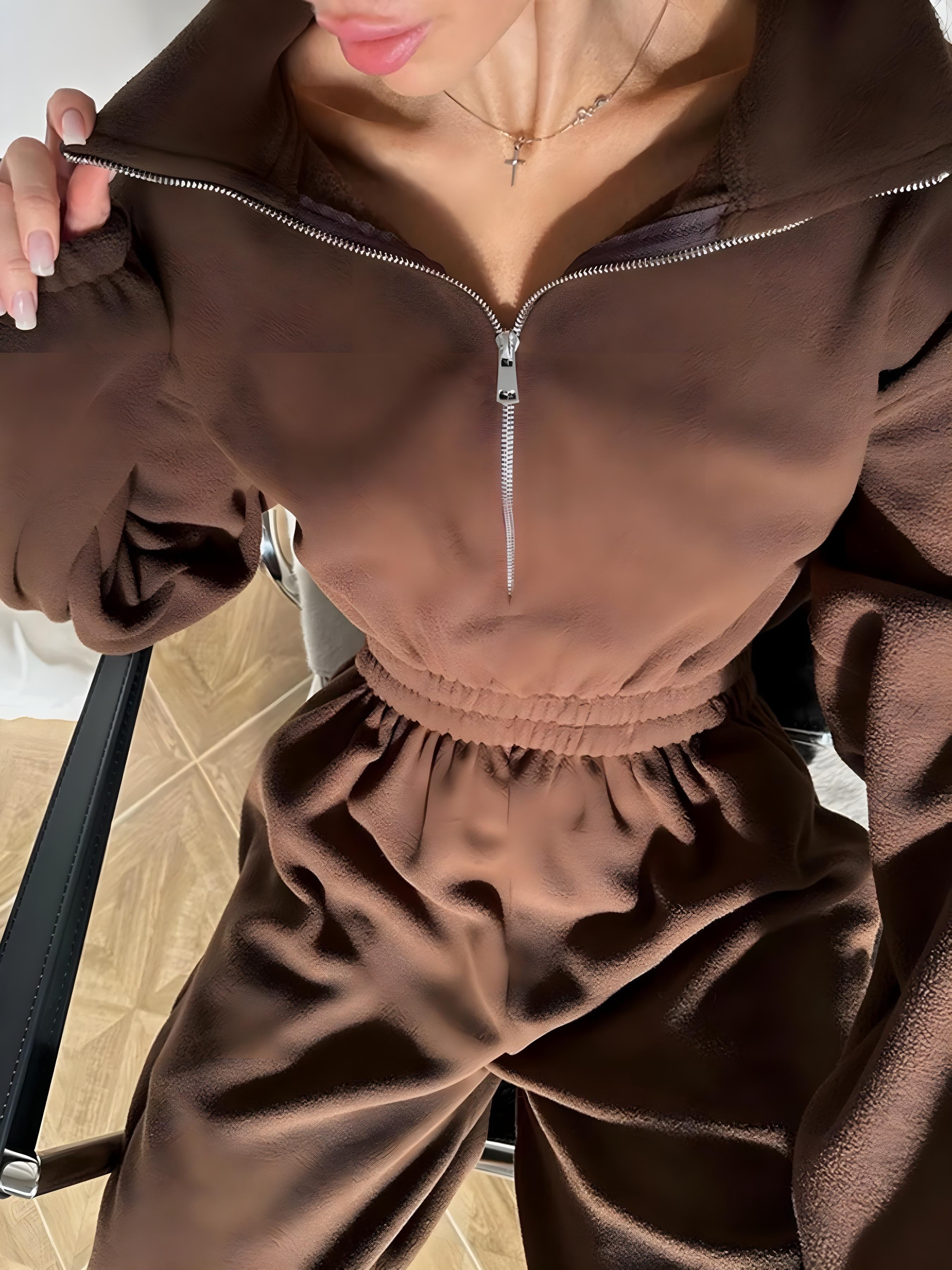 Zip front långärmad jumpsuit