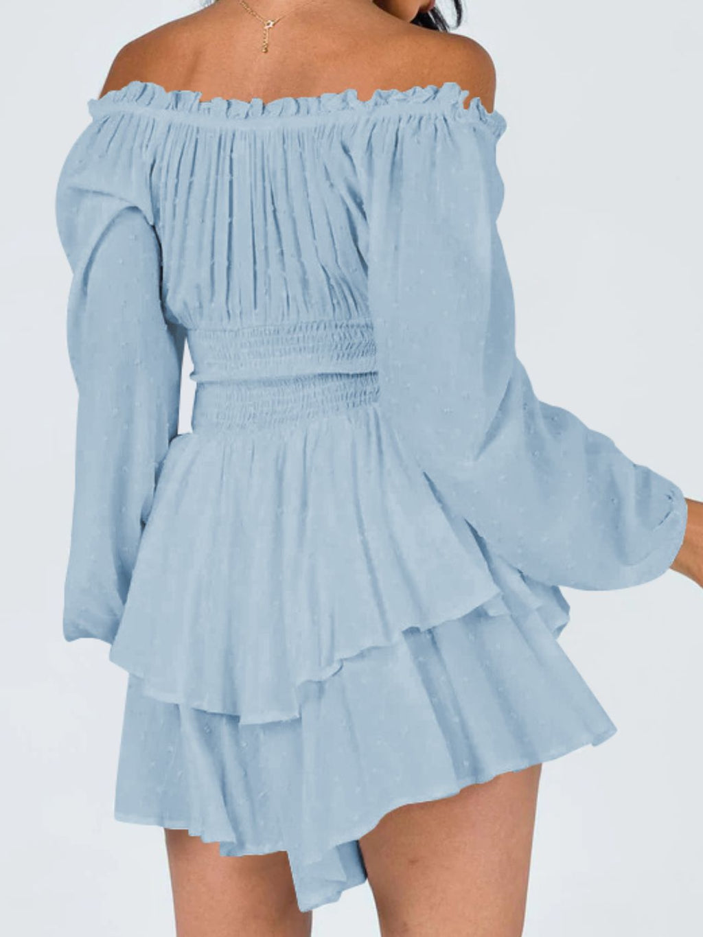 Off Shoulder Smocked Waist Romper - Modanista Fashion