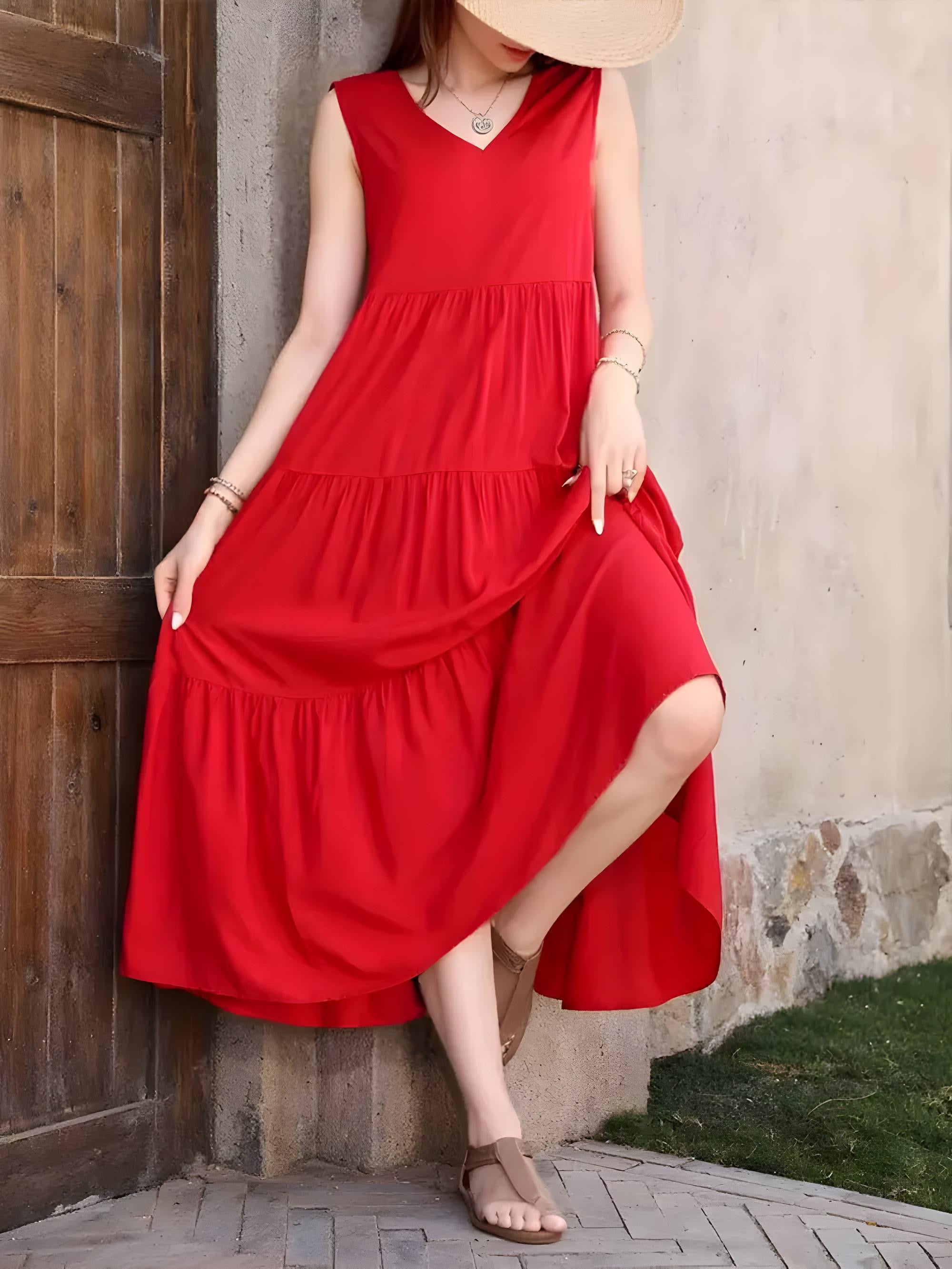Rochie fără mâneci cu gât în ​​V
