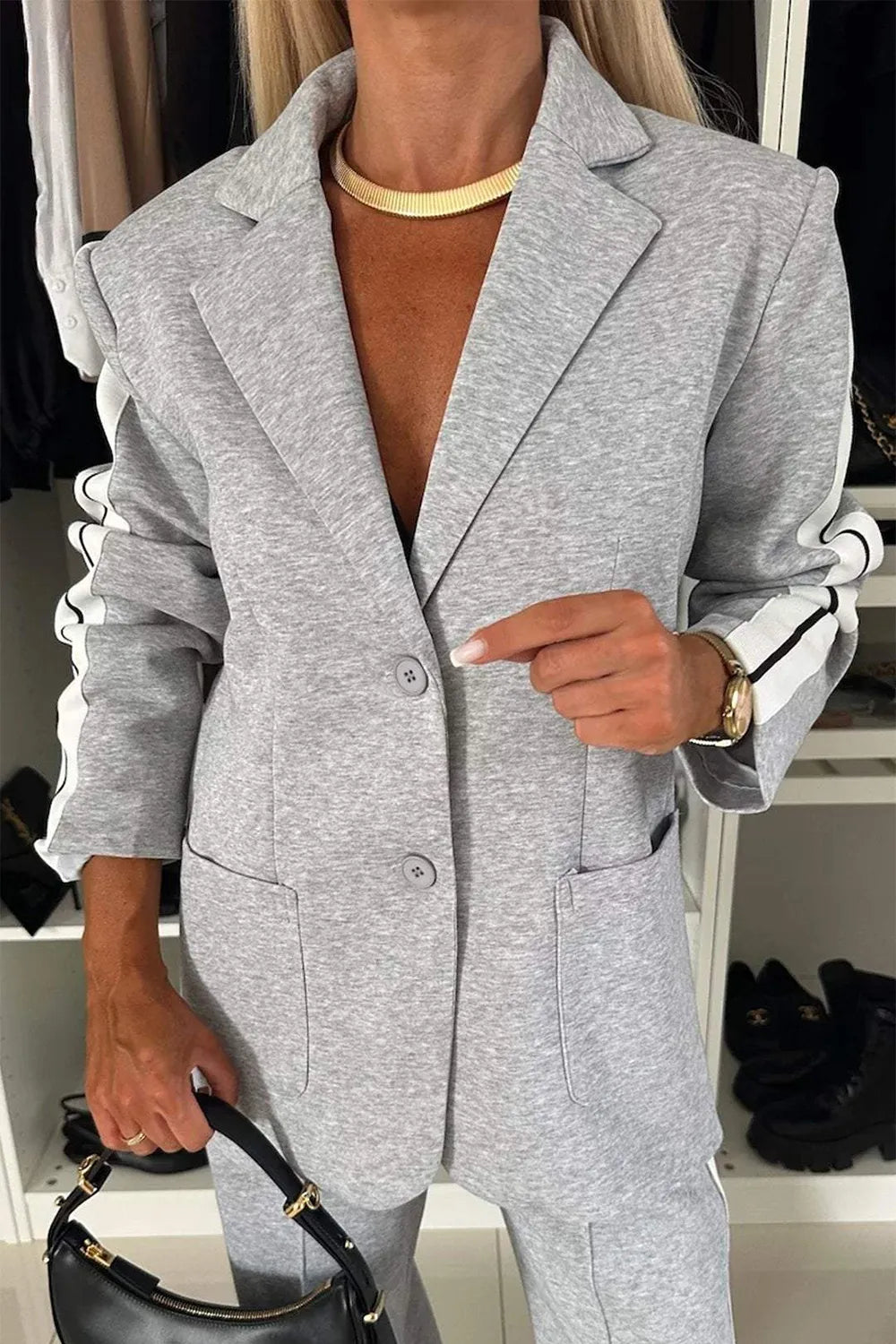 Full Size Contrast Lapel Collar Top and Pants Set - Modanista Fashion