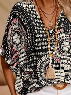 Printed V-Neck Half Sleeve Top for Women