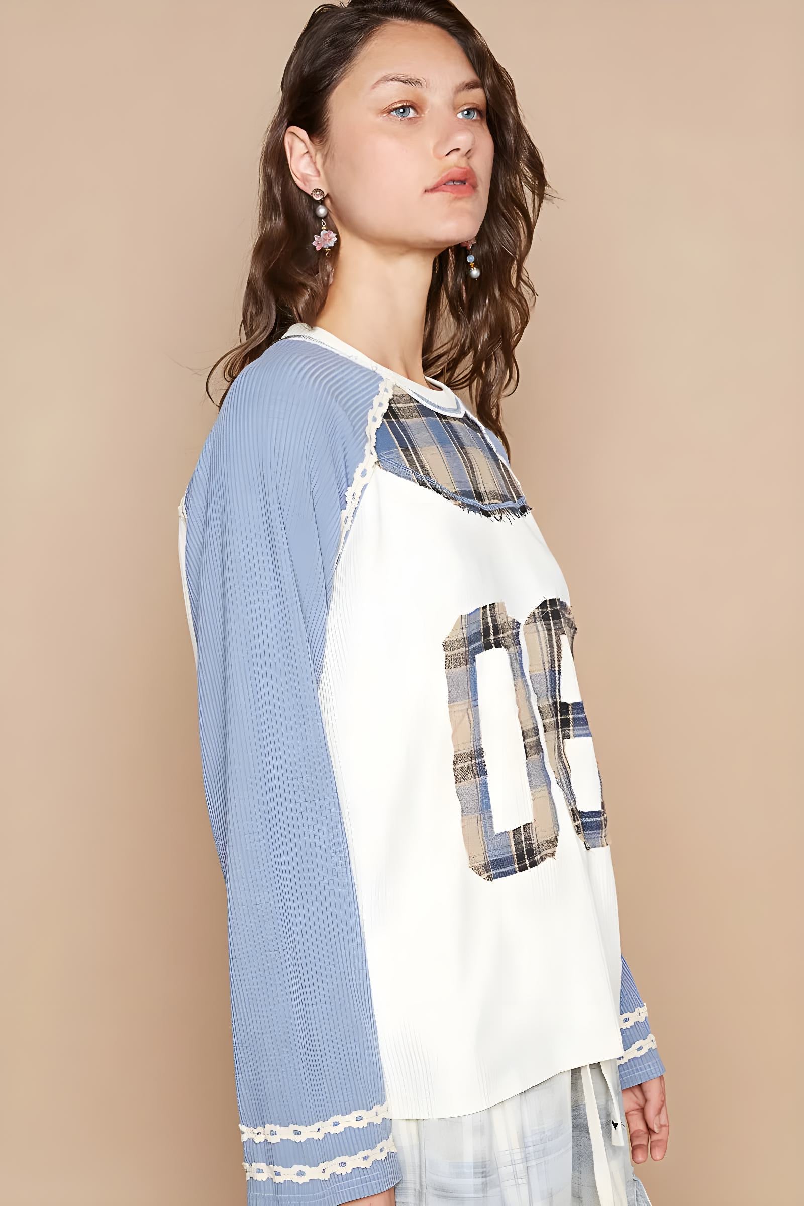ポルチェック柄番号06ラグランスリーブTシャツ