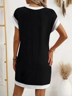 Kulatý krk krátký rukáv mini šaty