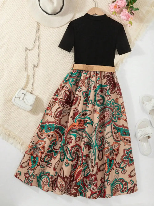 Children's Printed Short Sleeve Dress - Modanista Fashion