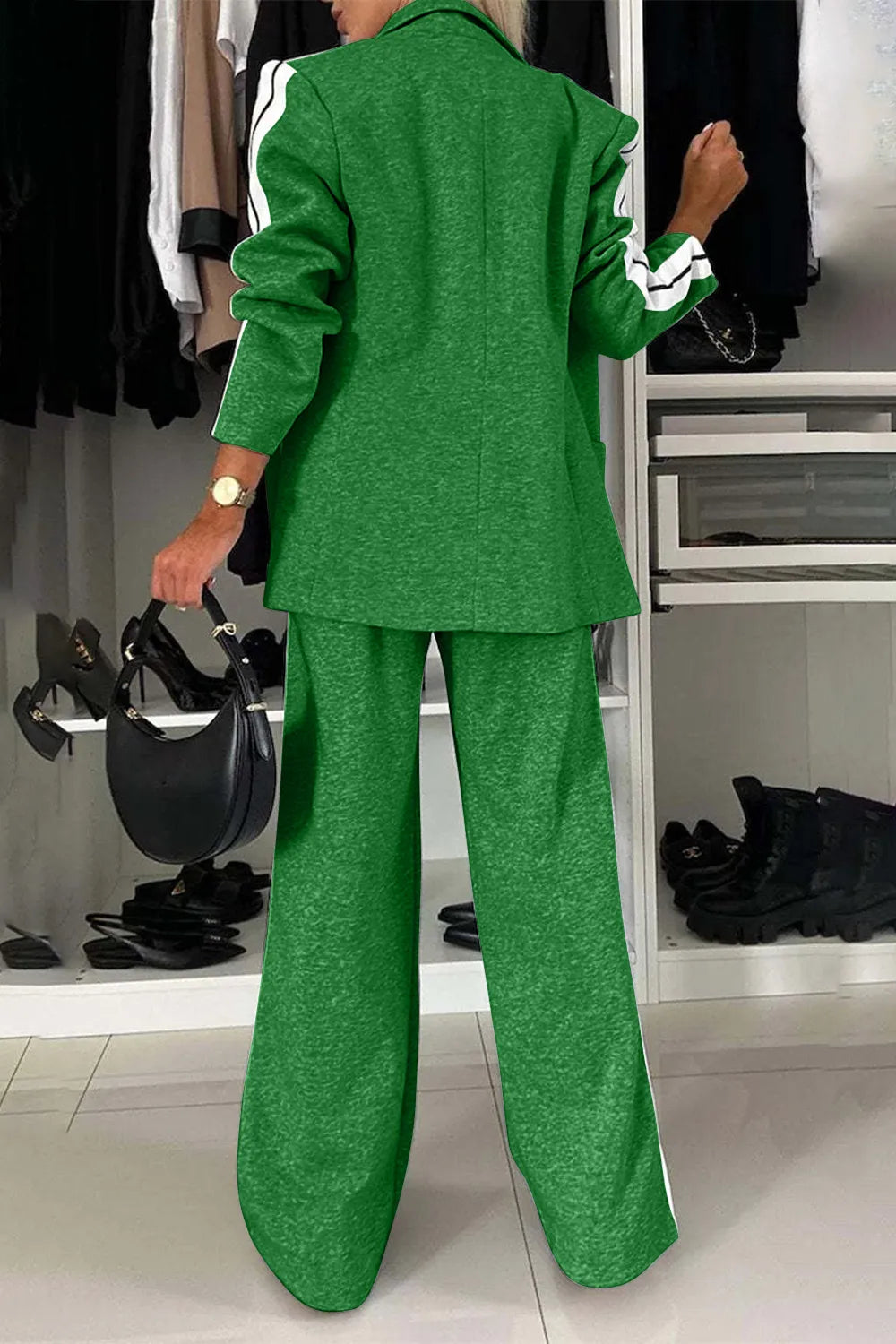 Full Size Contrast Lapel Collar Top and Pants Set - Modanista Fashion