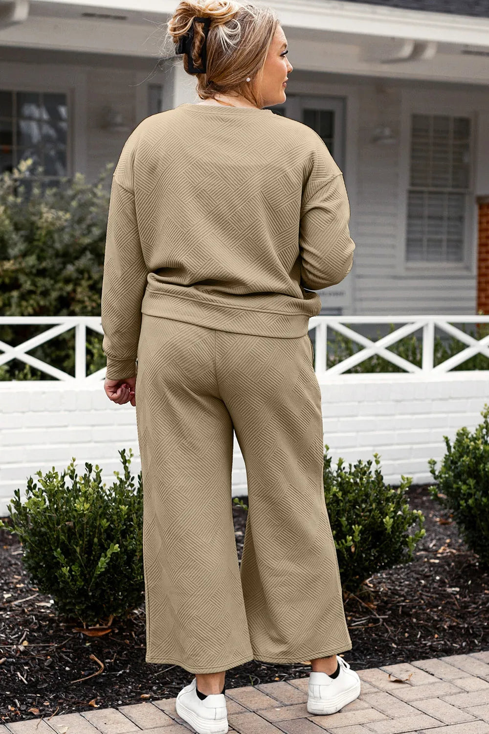 Double Take Full Size Textured Long Sleeve Top and Drawstring Pants Set - Modanista Fashion