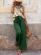 Printed Tank Top and Wide Leg Pants Set - Modanista Fashion