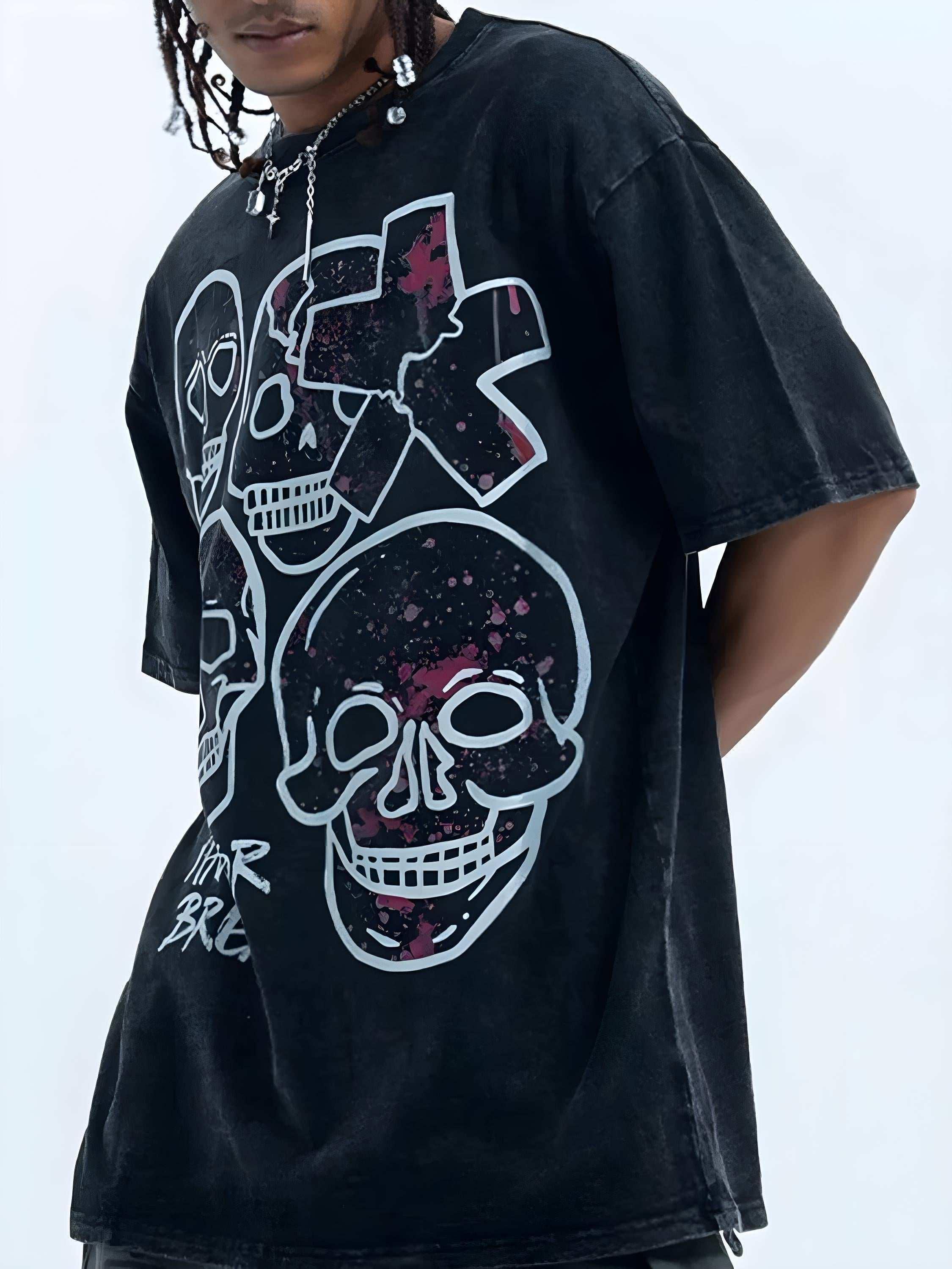 Men’s Skull Graphic Round Neck Short Sleeve T-Shirt - Modanista Fashion