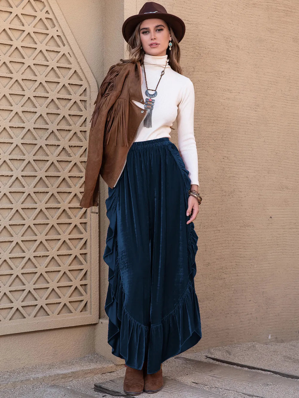 Slit Ruffled Wide Leg Pants - Modanista Fashion