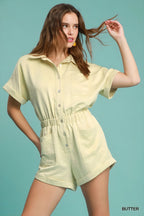 Umgee Button Down Charmeuse Romper