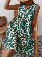 Trykt V-hals ærmeløs mini-kjole