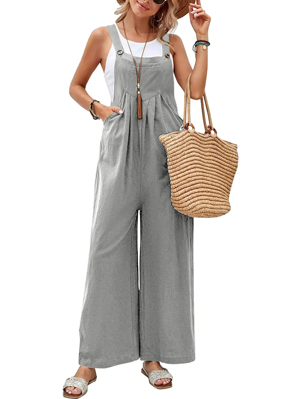 Full Size Square Neck Wide Strap Overalls - Modanista Fashion