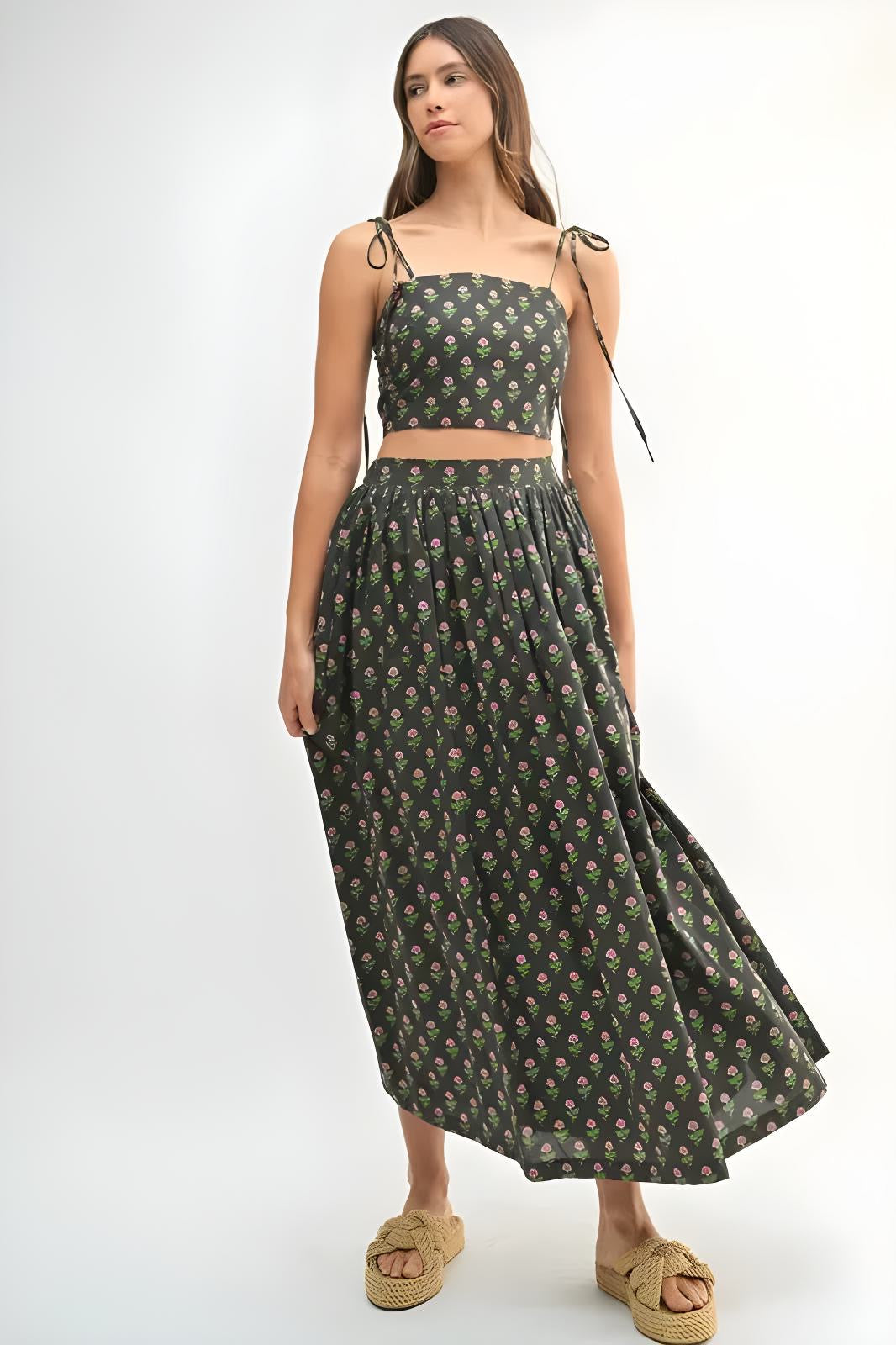MABLE Floral Crop Top and Skirt Set