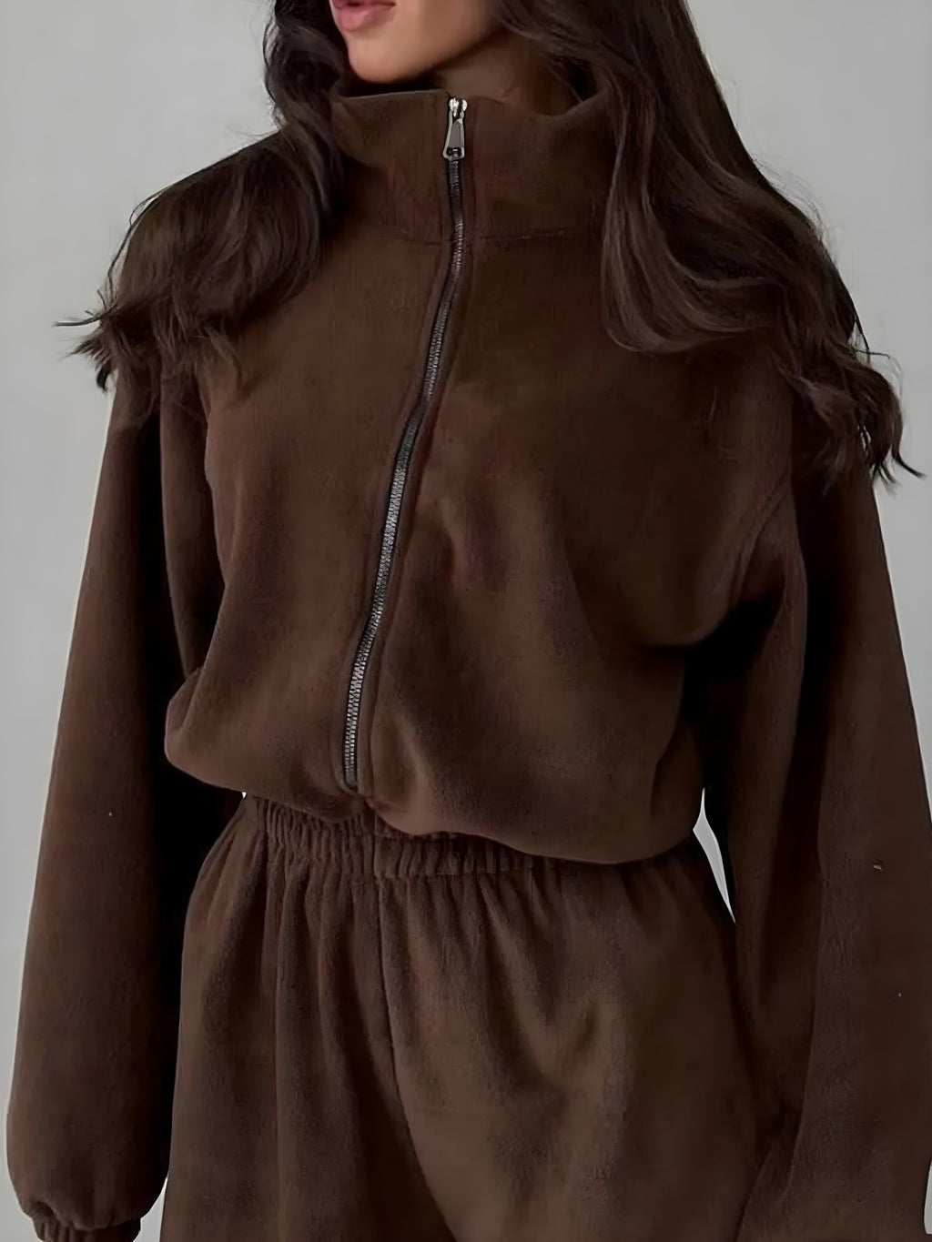 Zip front långärmad jumpsuit