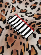 Leopard and Striped Trim Shirt and Pants Set - Modanista Fashion