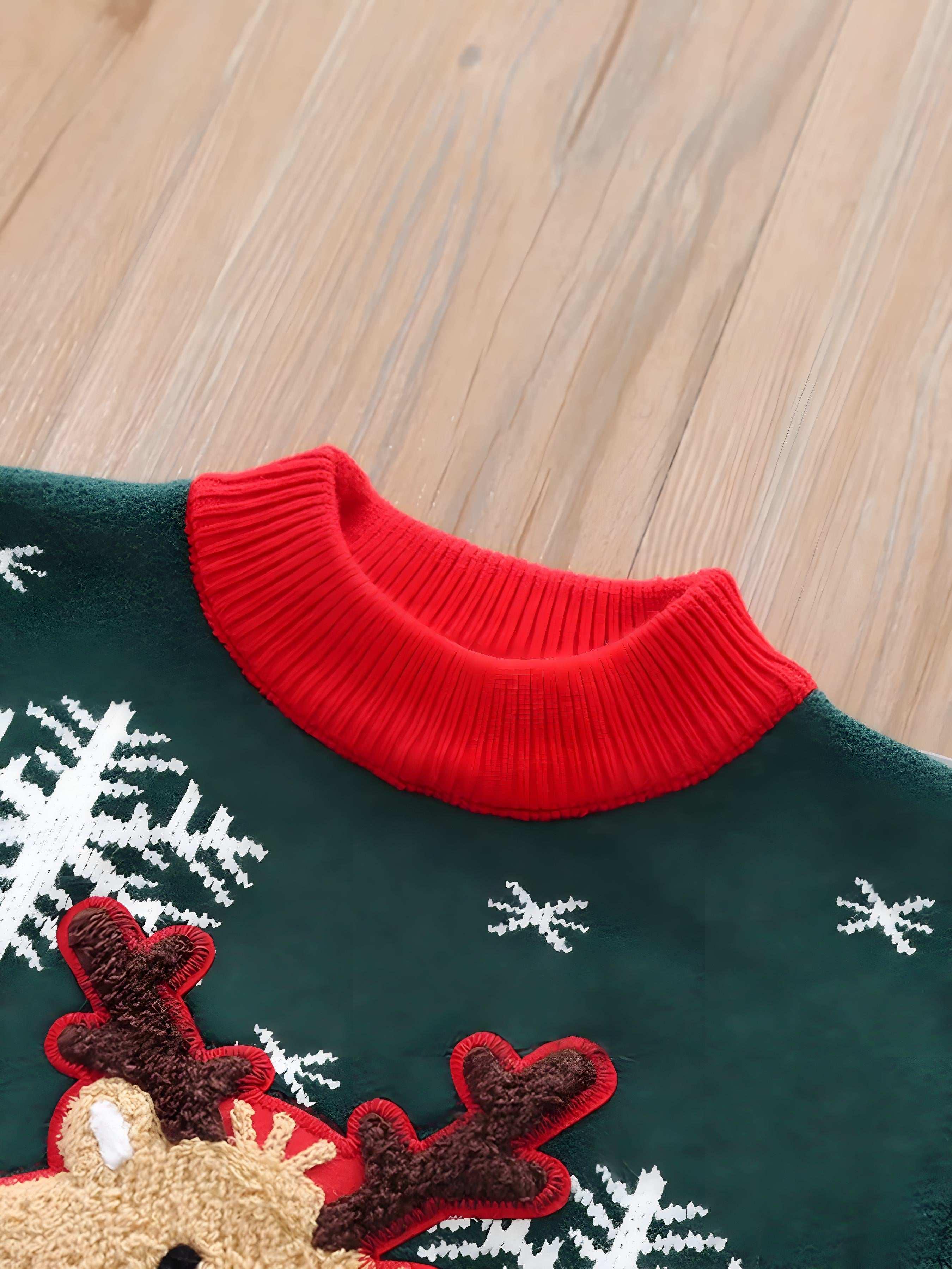 Toddler Christmas Reindeer & Snowflake Knitted Sweater – Cozy & Festive - Modanista Fashion