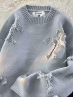 Men's Plus Size Distressed Knit Pullover Sweater – Stylish & Cozy - Modanista Fashion