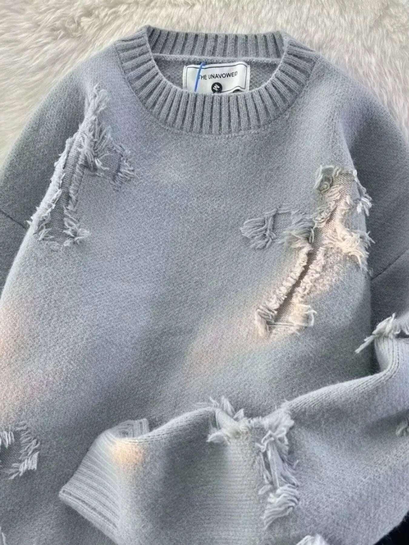 Men's Plus Size Distressed Knit Pullover Sweater – Stylish & Cozy - Modanista Fashion