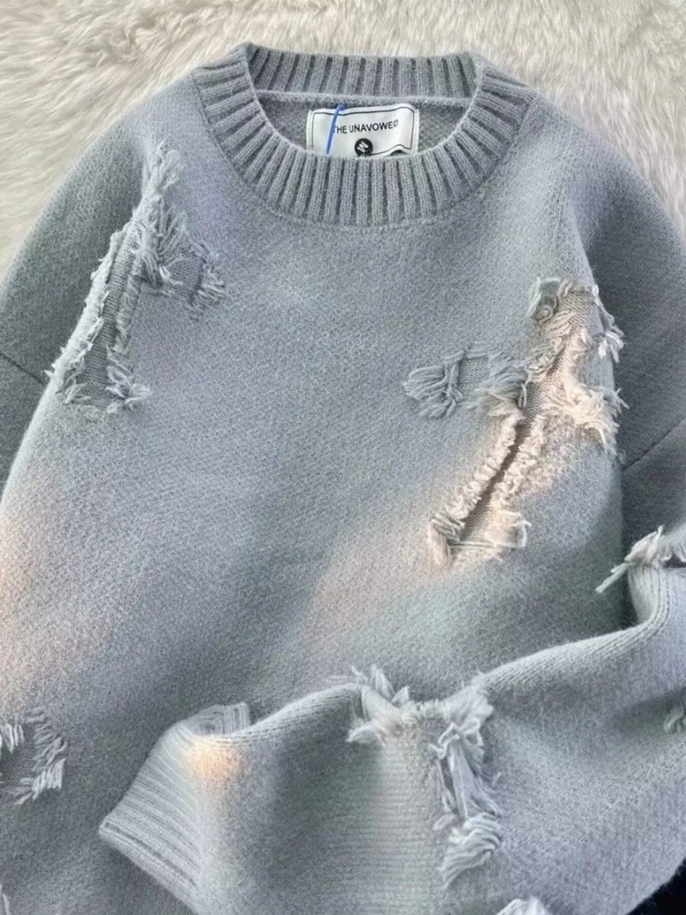 Herr plus size stickad pullover med sliten look – stilren och bekväm