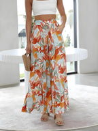 Šňůrkový pasový pasový pas vytištěné široké nohy kalhoty