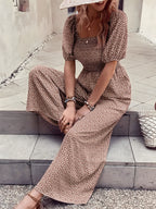 Tryckt fyrkantig nacke puffhylsa jumpsuit