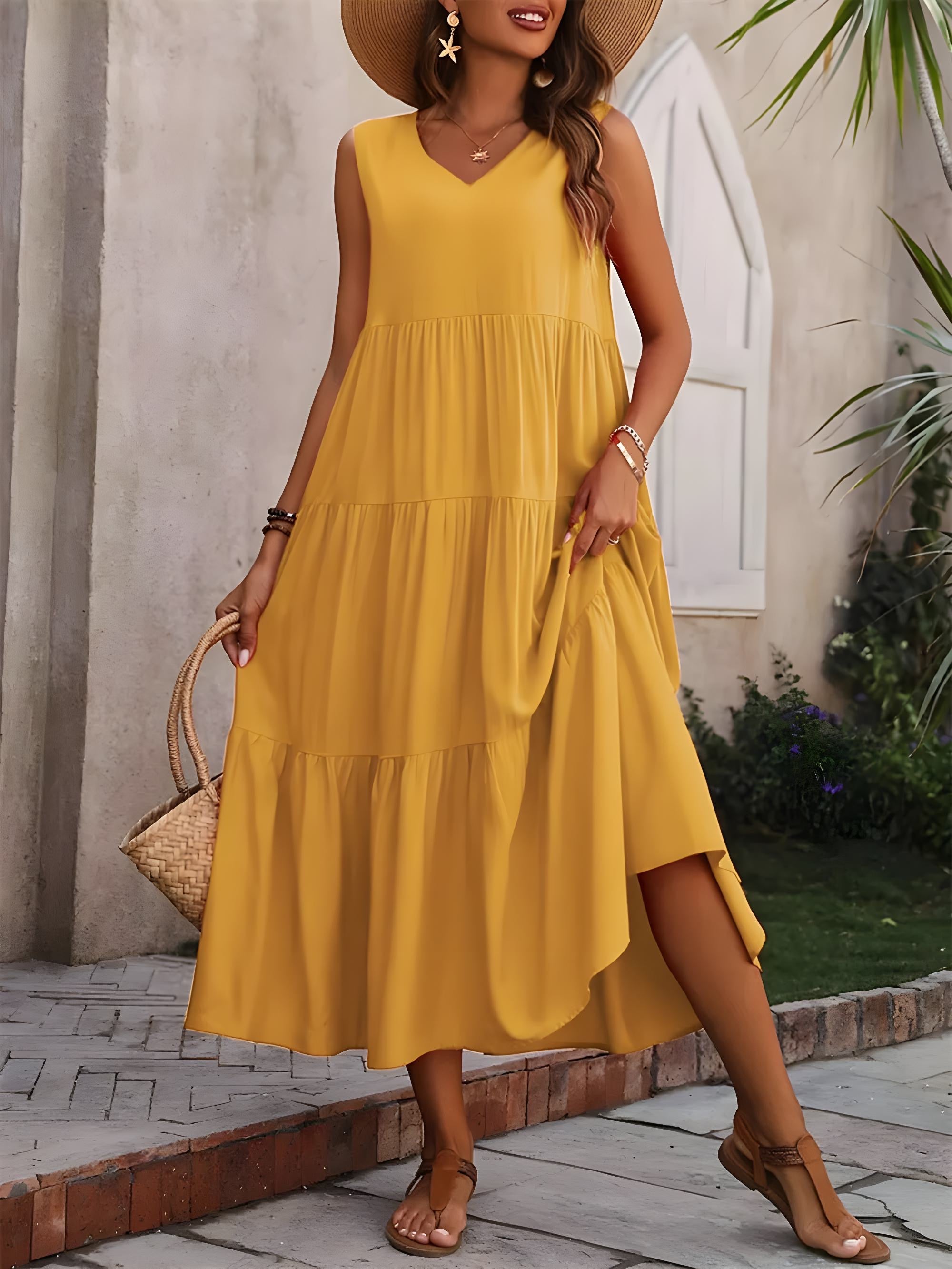 Rochie fără mâneci cu gât în ​​V