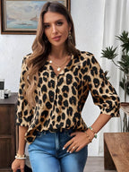 Leopar baskı 3/4 kol bluz