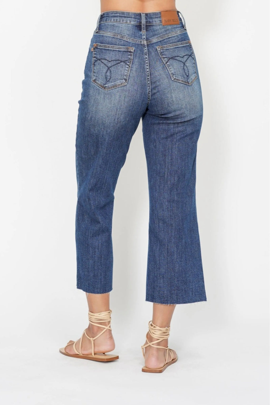 Judy Blue High Waist Back Pocket Embroidery Crop Wide Jeans - Modanista Fashion