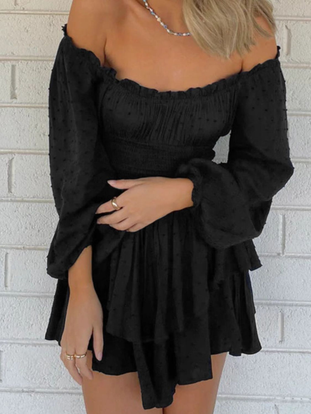 Off Shoulder Smocked Waist Romper - Modanista Fashion