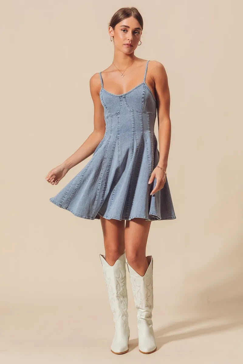 SO ME A Line Fit and Flare Denim Mini Dress - Modanista Fashion