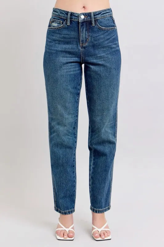 Judy Blue Full Size High Waisted Rigid Magic Non-destroy Straight Leg Jeans Plus Size - Modanista Fashion