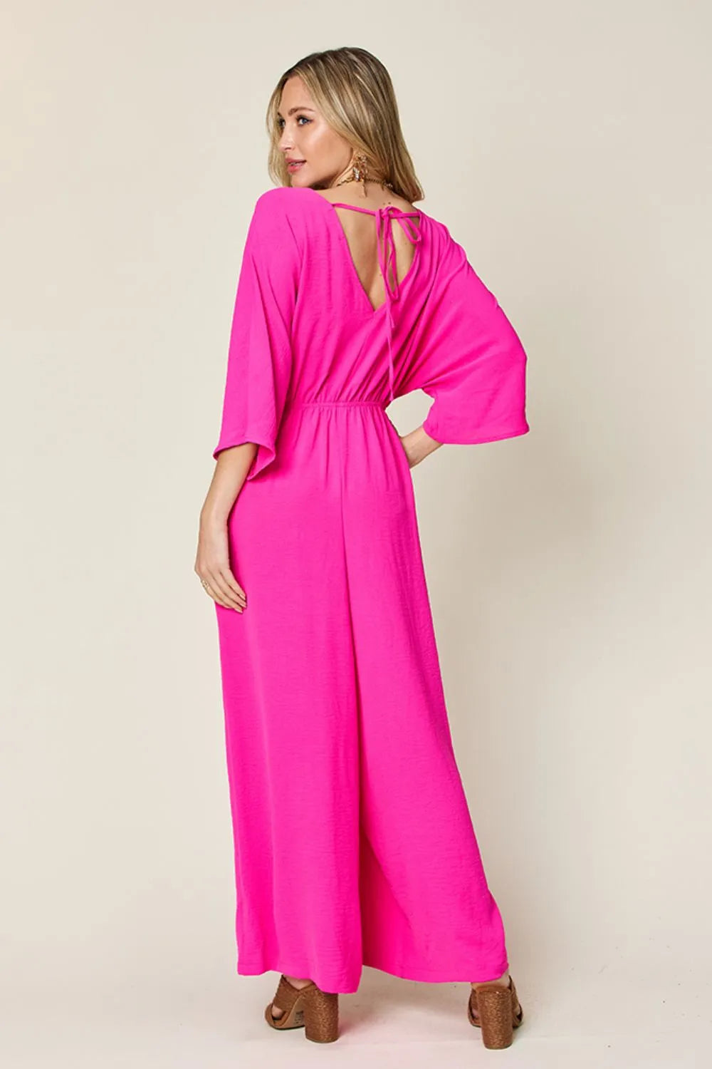 Double Take Full Size Surplice Wide Leg Jumpsuit with Pockets - Modanista Fashion