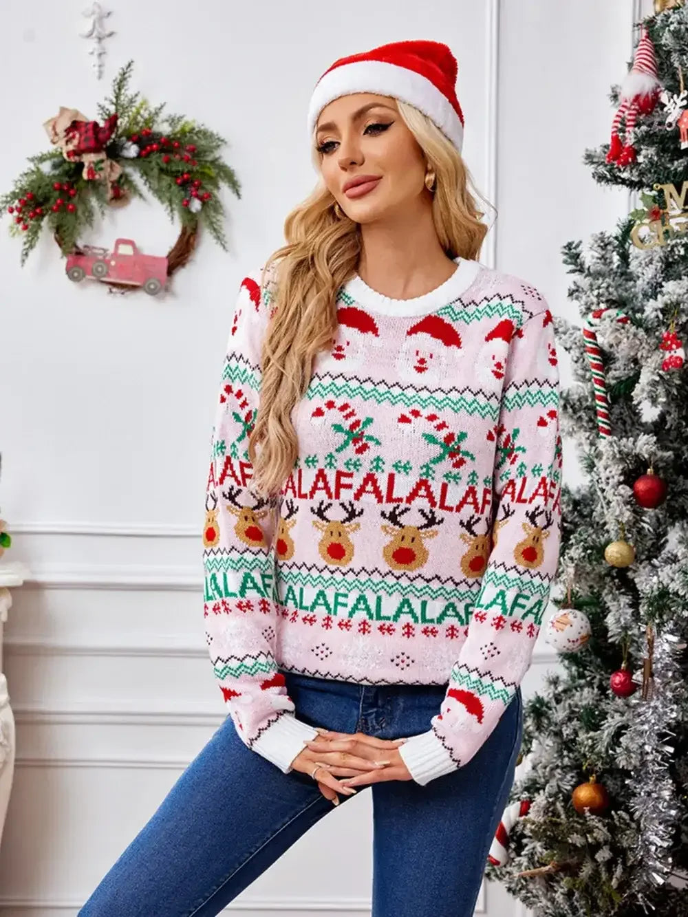 Christmas Round-Neck Long Sleeve Sweater – Festive & Cozy - Modanista Fashion