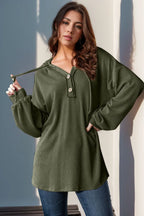 Double Take Full Size Half Button Long Sleeve Hoodie - Modanista Fashion