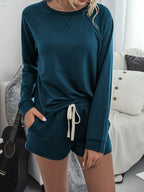 Round Neck Raglan Sleeve Top and Shorts Lounge Set - Modanista Fashion