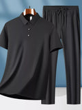Men's Plus Size Button Detail Short Sleeve Top and Pants Set - Modanista Fashion