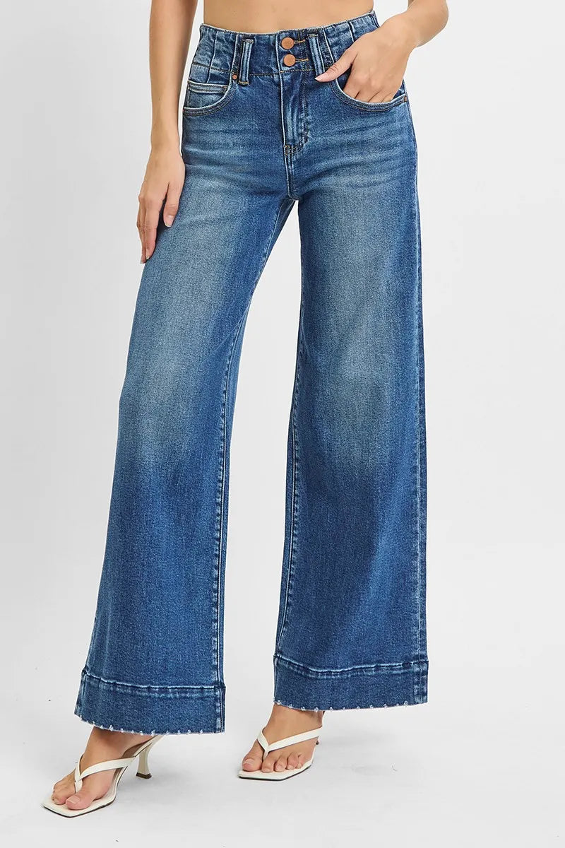 RISEN Full Size High Rise Ankle Wide Seam Detailed Jeans Plus Size - Modanista Fashion